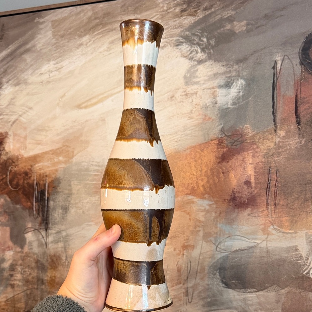 Vintage Striped Ceramic Vase